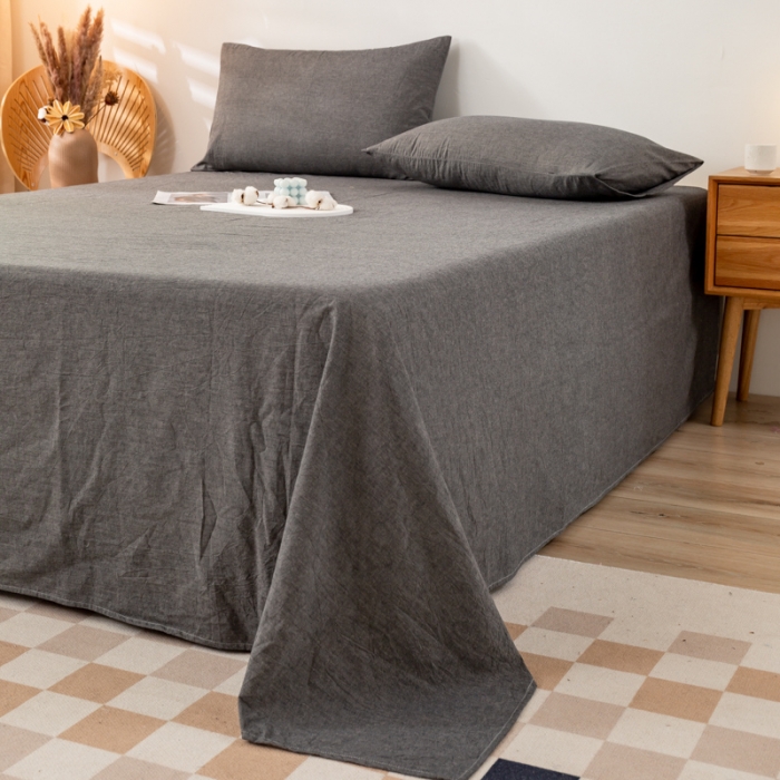 91家纺网 家纺一手货源 找家纺 九沐良品 新款A类色织水洗棉床单 深灰+浅灰