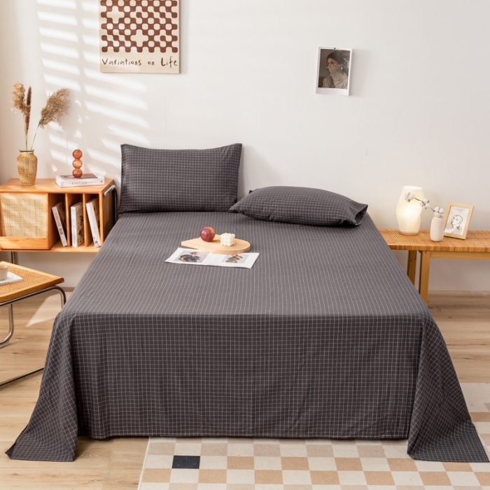 91家纺网 家纺一手货源 找家纺 九沐良品 新款A类色织水洗棉床单 新灰格