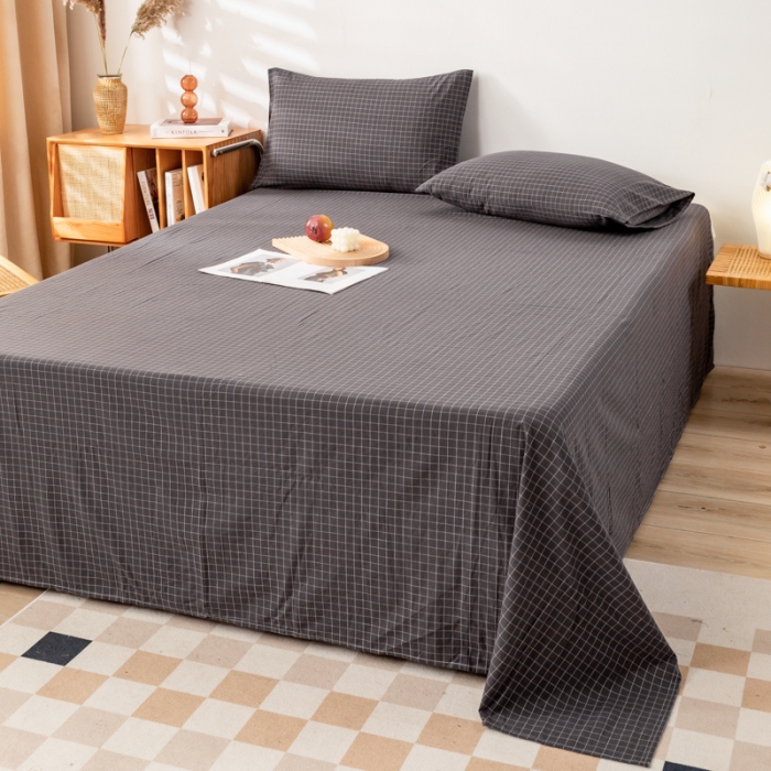 91家纺网 家纺一手货源 找家纺 九沐良品 新款A类色织水洗棉床单 新灰格