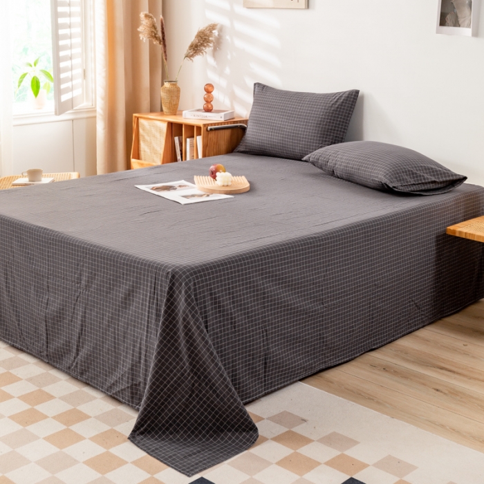 91家纺网 家纺一手货源 找家纺 九沐良品 新款A类色织水洗棉床单 新灰格