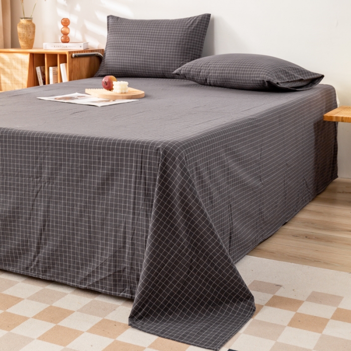 91家纺网 家纺一手货源 找家纺 九沐良品 新款A类色织水洗棉床单 新灰格