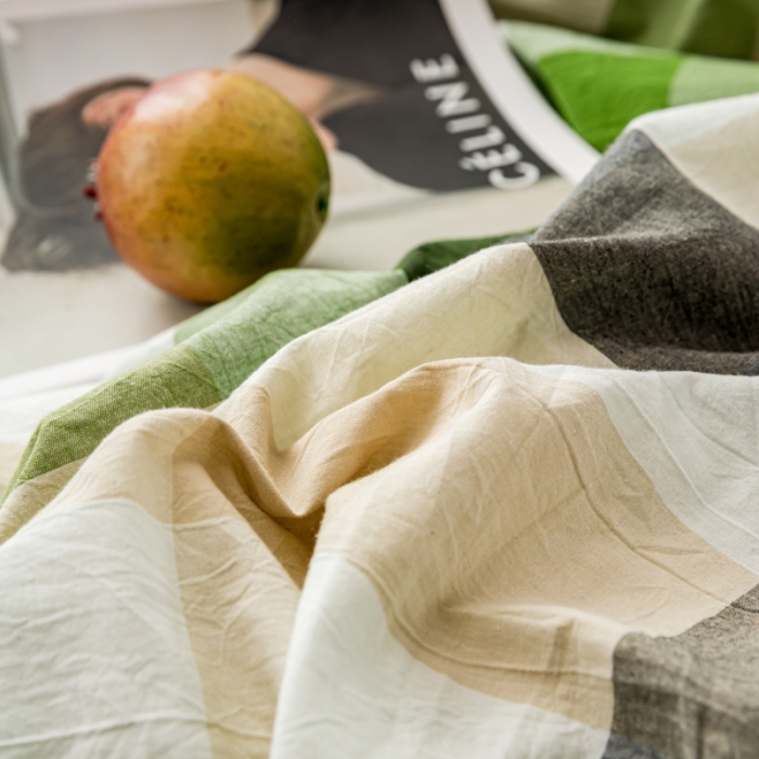 91家纺网 家纺一手货源 找家纺 九沐良品 新款A类色织水洗棉四件套单被套 海青鲜绿格