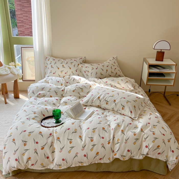 91家纺网 家纺一手货源 找家纺 时年 2023新款全棉双层纱四件套 花拾