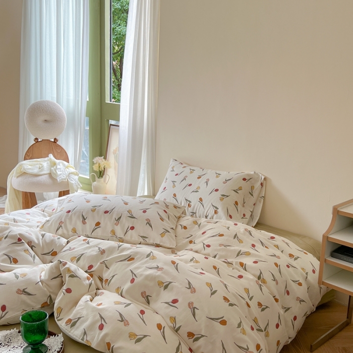 91家纺网 家纺一手货源 找家纺 时年 2023新款全棉双层纱四件套 花拾