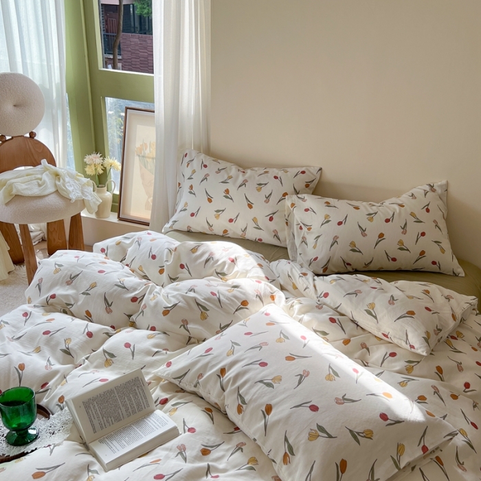 91家纺网 家纺一手货源 找家纺 时年 2023新款全棉双层纱四件套 花拾