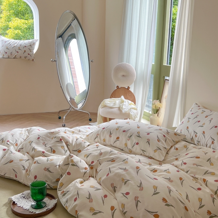 91家纺网 家纺一手货源 找家纺 时年 2023新款全棉双层纱四件套 花拾