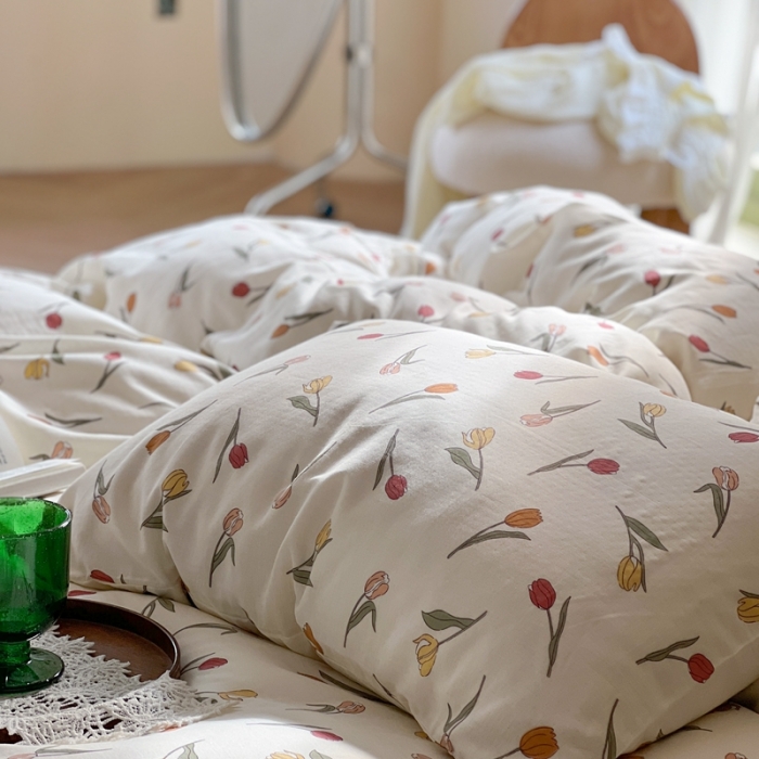 91家纺网 家纺一手货源 找家纺 时年 2023新款全棉双层纱四件套 花拾