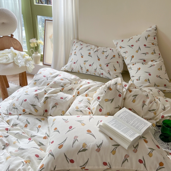 91家纺网 家纺一手货源 找家纺 时年 2023新款全棉双层纱四件套 花拾