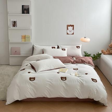 雅居纺 2023新款全棉毛巾绣四件套 开心熊