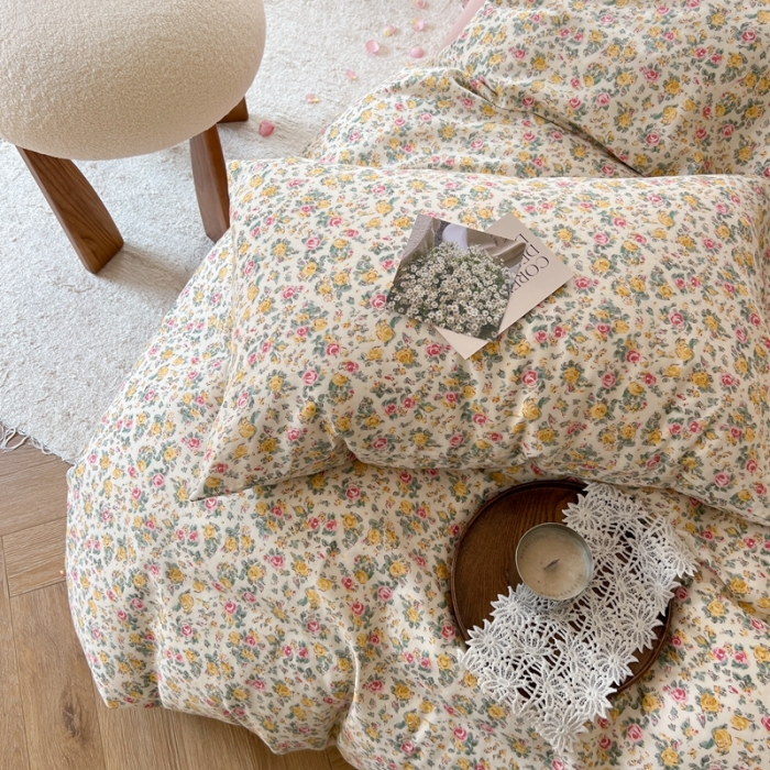 91家纺网 家纺一手货源 找家纺 时年 2023新款全棉双层纱四件套 花遇