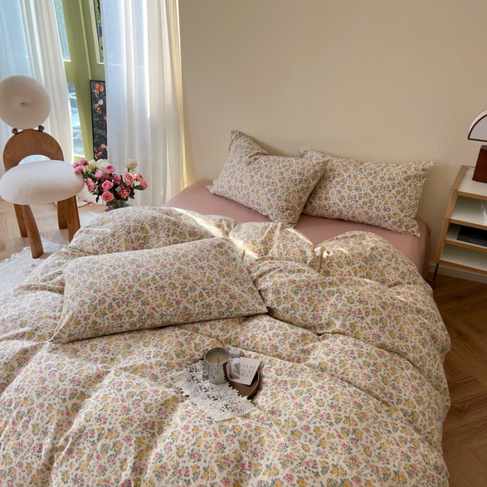 91家纺网 家纺一手货源 找家纺 时年 2023新款全棉双层纱四件套 花遇