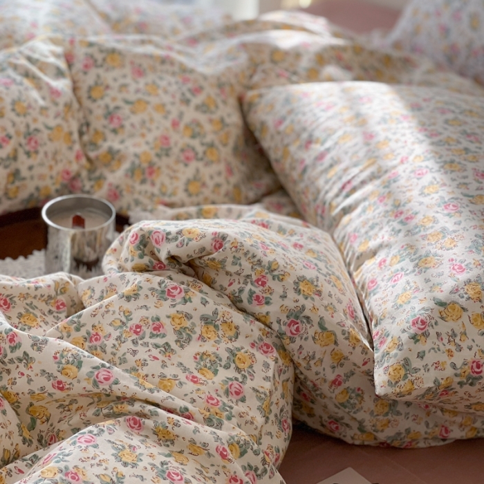 91家纺网 家纺一手货源 找家纺 时年 2023新款全棉双层纱四件套 花遇