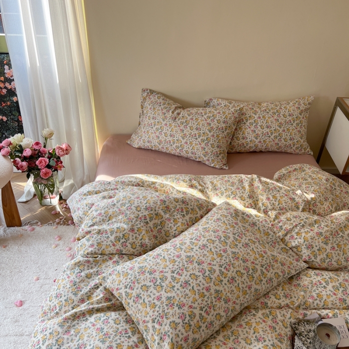 91家纺网 家纺一手货源 找家纺 时年 2023新款全棉双层纱四件套 花遇