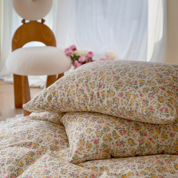 91家纺网 家纺一手货源 找家纺 时年 2023新款全棉双层纱四件套 花遇