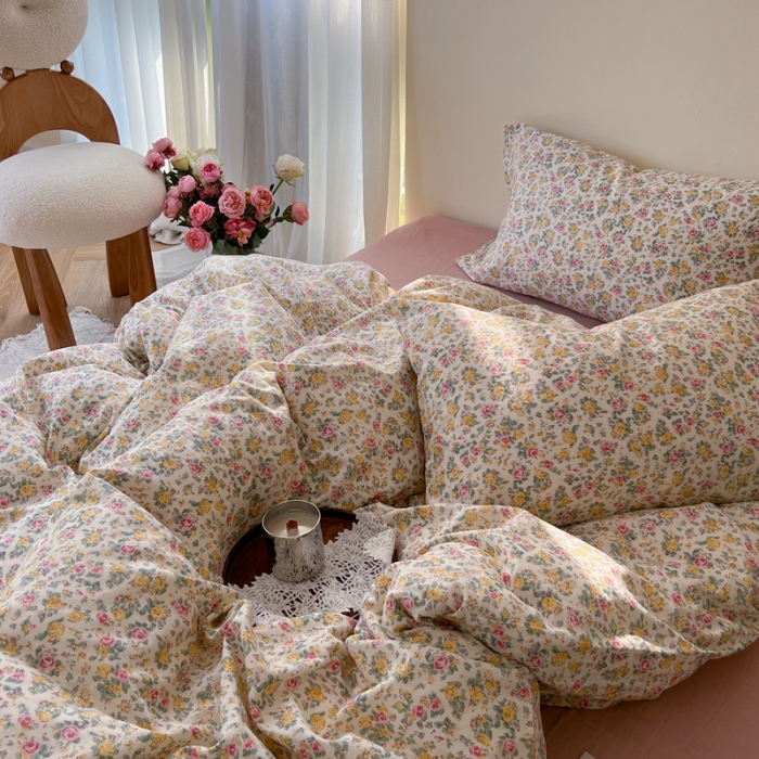 91家纺网 家纺一手货源 找家纺 时年 2023新款全棉双层纱四件套 花遇