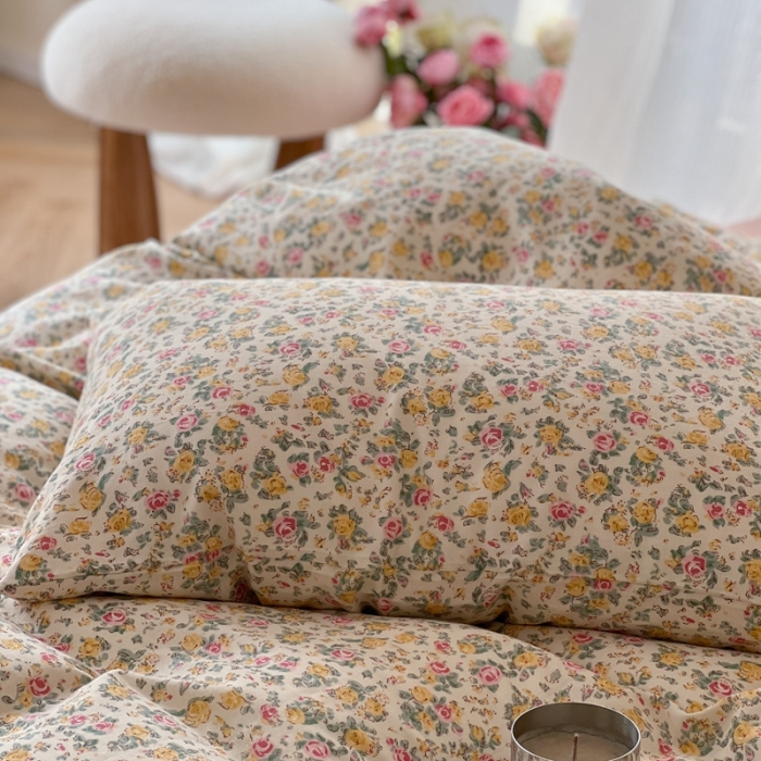 91家纺网 家纺一手货源 找家纺 时年 2023新款全棉双层纱四件套 花遇