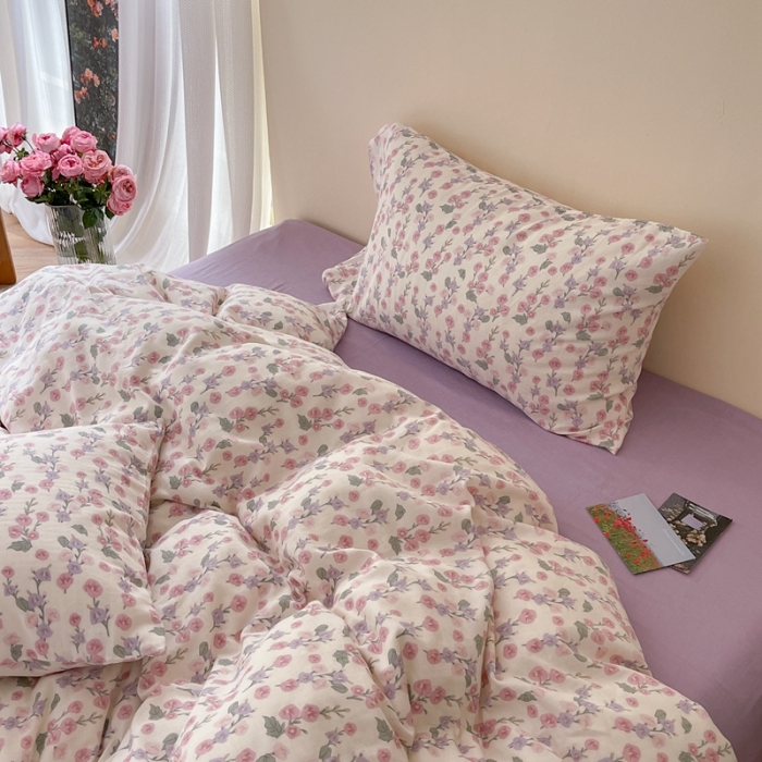 91家纺网 家纺一手货源 找家纺 时年 2023新款全棉双层纱四件套 美雅