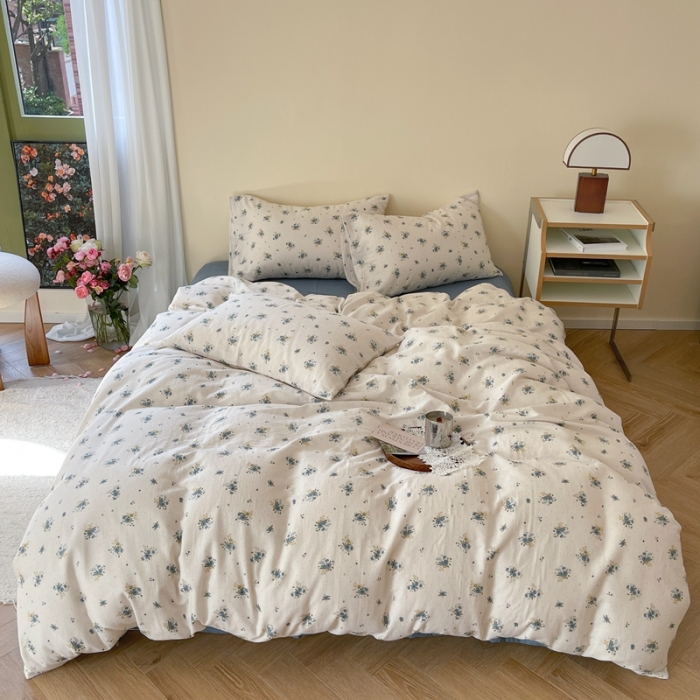 91家纺网 家纺一手货源 找家纺 时年 2023新款全棉双层纱四件套 陌上花开