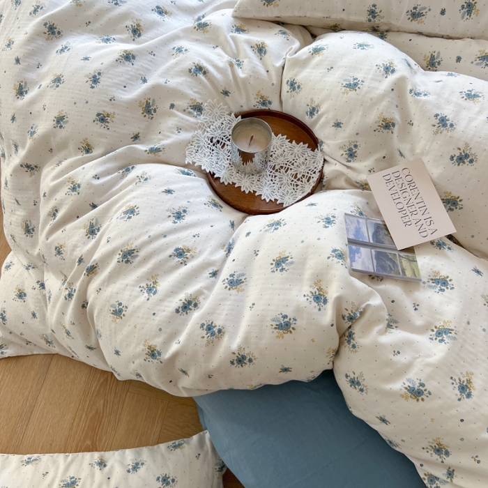 91家纺网 家纺一手货源 找家纺 时年 2023新款全棉双层纱四件套 陌上花开