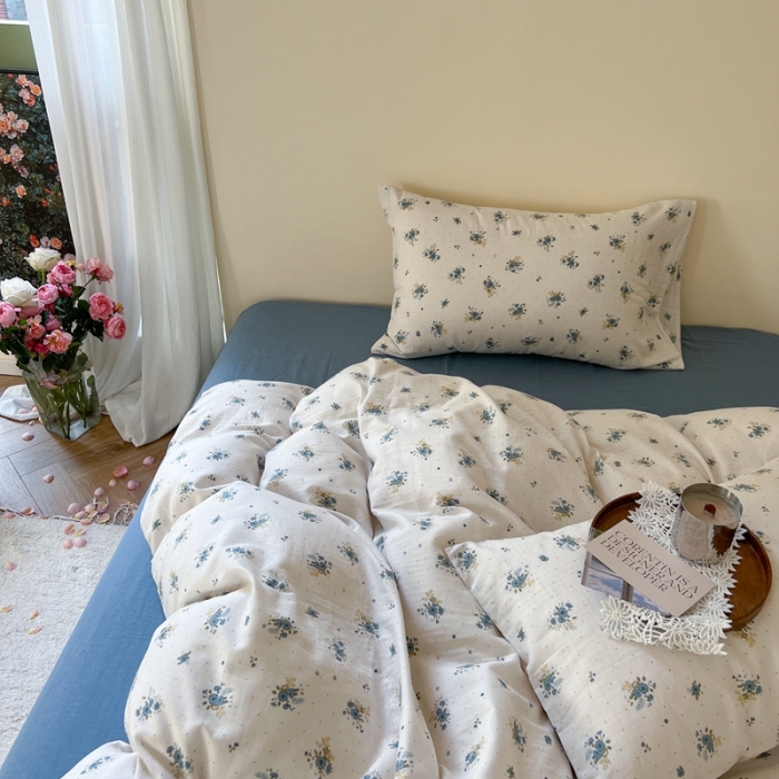 91家纺网 家纺一手货源 找家纺 时年 2023新款全棉双层纱四件套 陌上花开