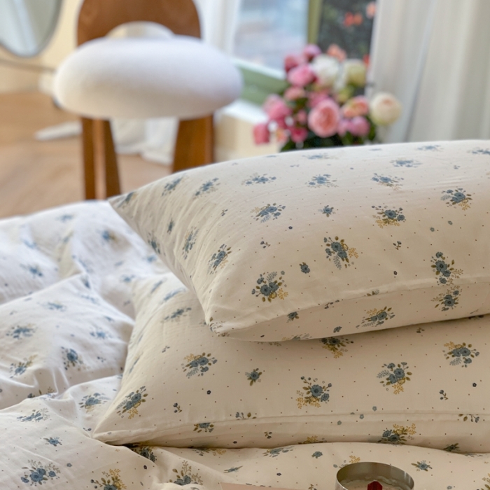 91家纺网 家纺一手货源 找家纺 时年 2023新款全棉双层纱四件套 陌上花开