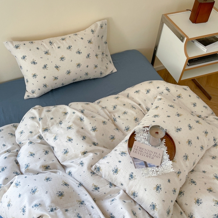 91家纺网 家纺一手货源 找家纺 时年 2023新款全棉双层纱四件套 陌上花开