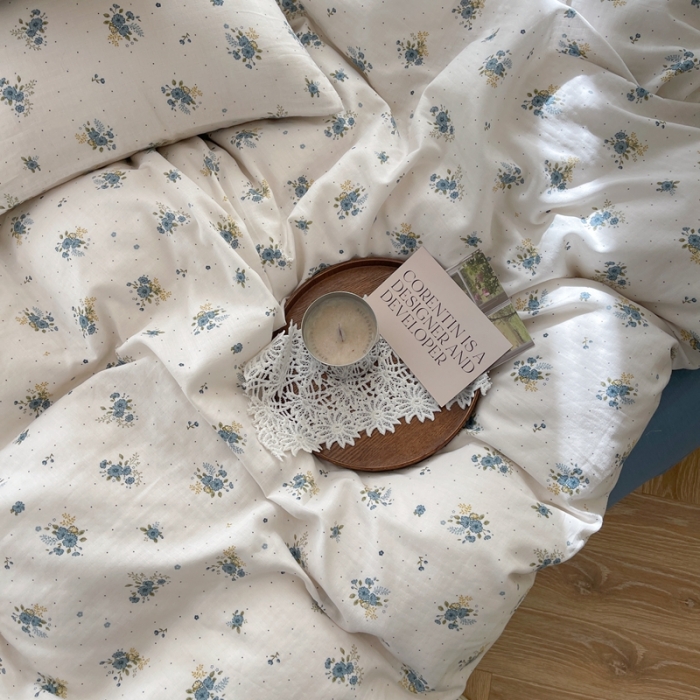 91家纺网 家纺一手货源 找家纺 时年 2023新款全棉双层纱四件套 陌上花开