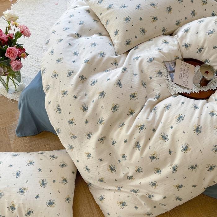 91家纺网 家纺一手货源 找家纺 时年 2023新款全棉双层纱四件套 陌上花开