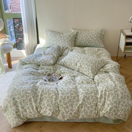 时年 2023新款全棉双层纱四件套 拈花（绿）