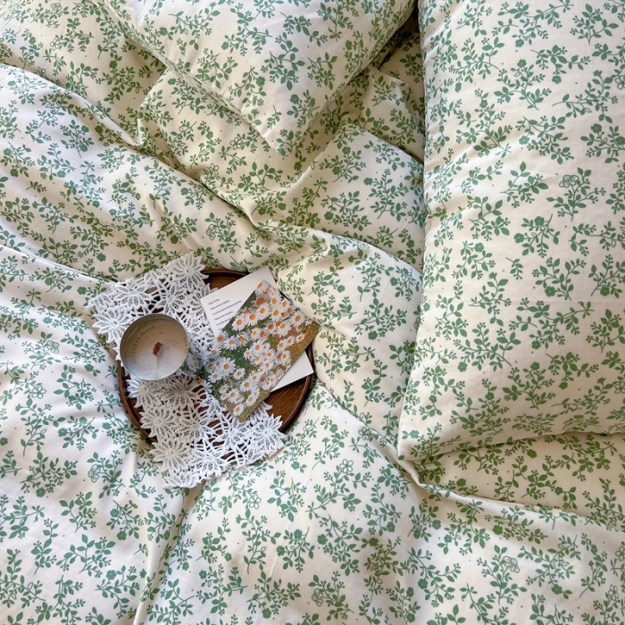 91家纺网 家纺一手货源 找家纺 时年 2023新款全棉双层纱四件套 拈花（绿）