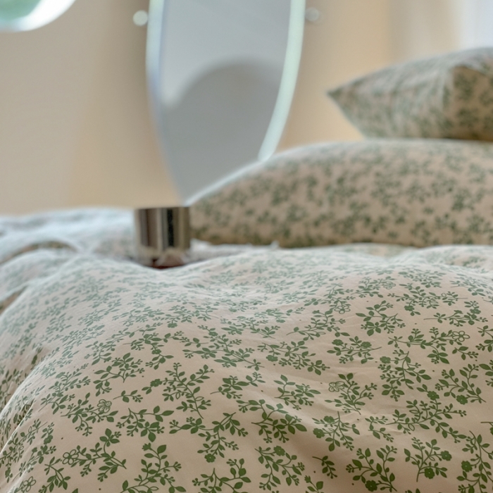 91家纺网 家纺一手货源 找家纺 时年 2023新款全棉双层纱四件套 拈花（绿）