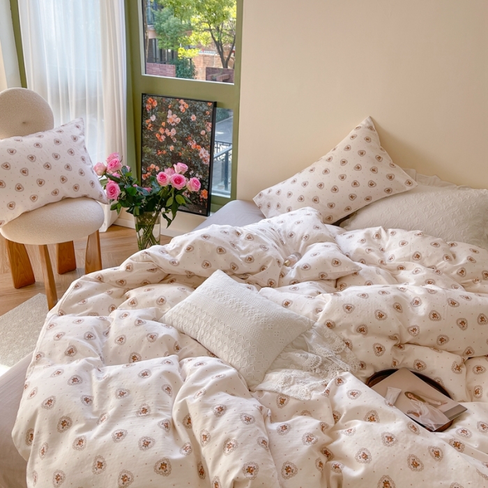 91家纺网 家纺一手货源 找家纺 时年 2023新款全棉双层纱四件套 心意