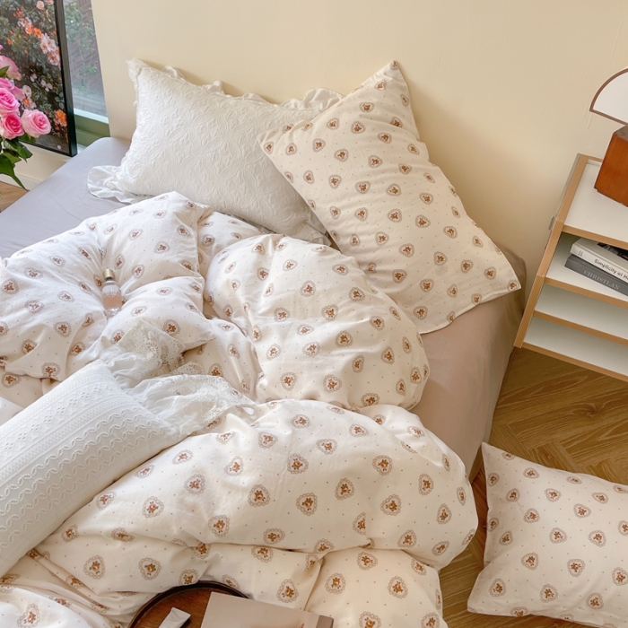 91家纺网 家纺一手货源 找家纺 时年 2023新款全棉双层纱四件套 心意