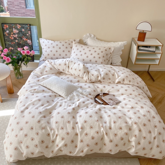 91家纺网 家纺一手货源 找家纺 时年 2023新款全棉双层纱四件套 心意