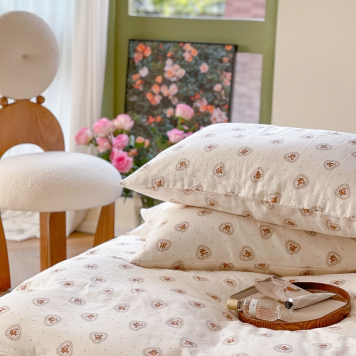 91家纺网 家纺一手货源 找家纺 时年 2023新款全棉双层纱四件套 心意