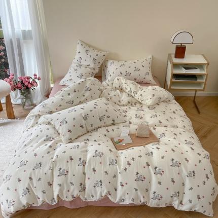 时年 2023新款全棉双层纱四件套 野莓兔