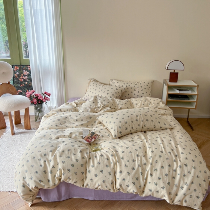 91家纺网 家纺一手货源 找家纺 时年 2023新款全棉双层纱四件套 莹紫