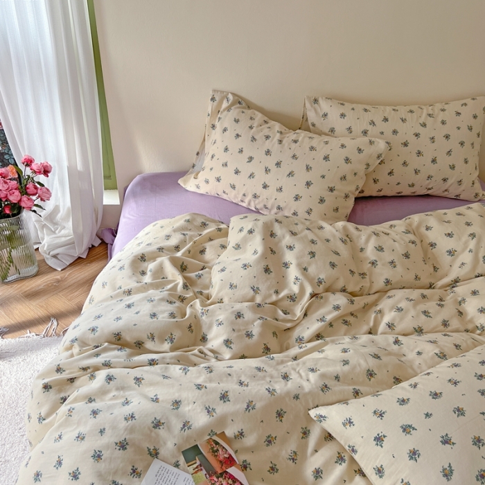 91家纺网 家纺一手货源 找家纺 时年 2023新款全棉双层纱四件套 莹紫