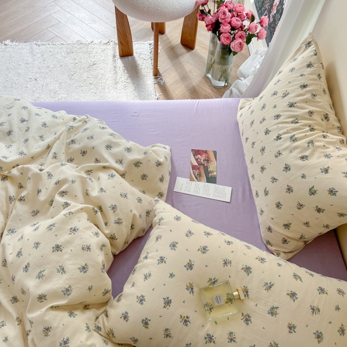 91家纺网 家纺一手货源 找家纺 时年 2023新款全棉双层纱四件套 莹紫