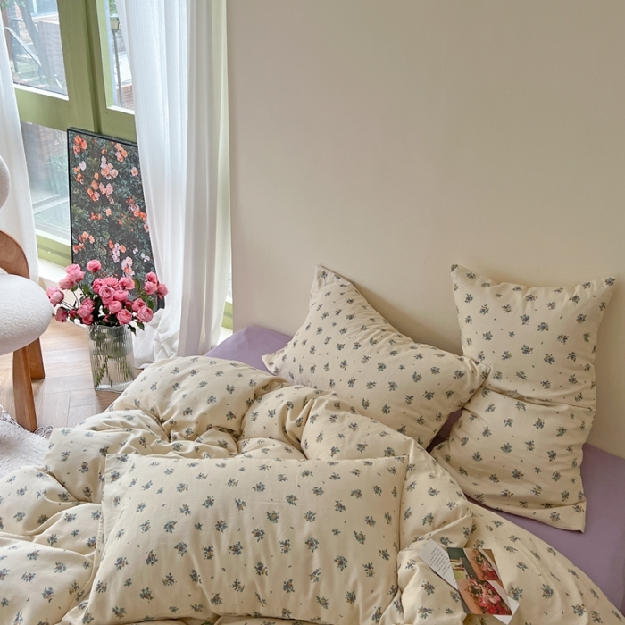 91家纺网 家纺一手货源 找家纺 时年 2023新款全棉双层纱四件套 莹紫