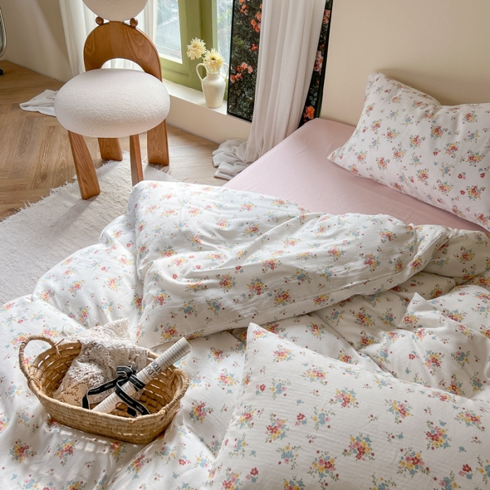 91家纺网 家纺一手货源 找家纺 时年 2023新款全棉双层纱四件套 悠悠谷