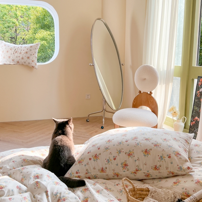 91家纺网 家纺一手货源 找家纺 时年 2023新款全棉双层纱四件套 悠悠谷