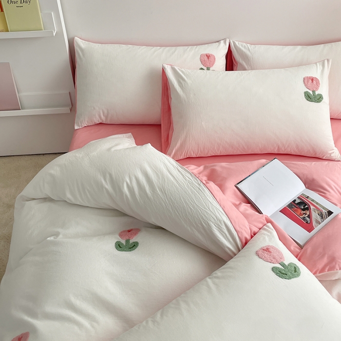 91家纺网 家纺一手货源 找家纺 雅居纺 2023新款全棉毛巾绣四件套 小红花