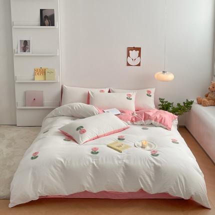 雅居纺 2023新款全棉毛巾绣四件套 小红花