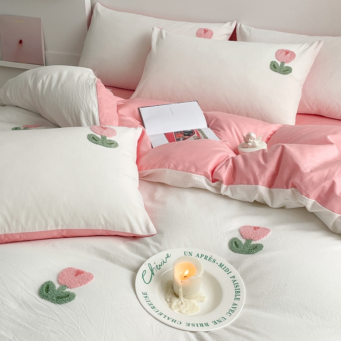 91家纺网 家纺一手货源 找家纺 雅居纺 2023新款全棉毛巾绣四件套 小红花