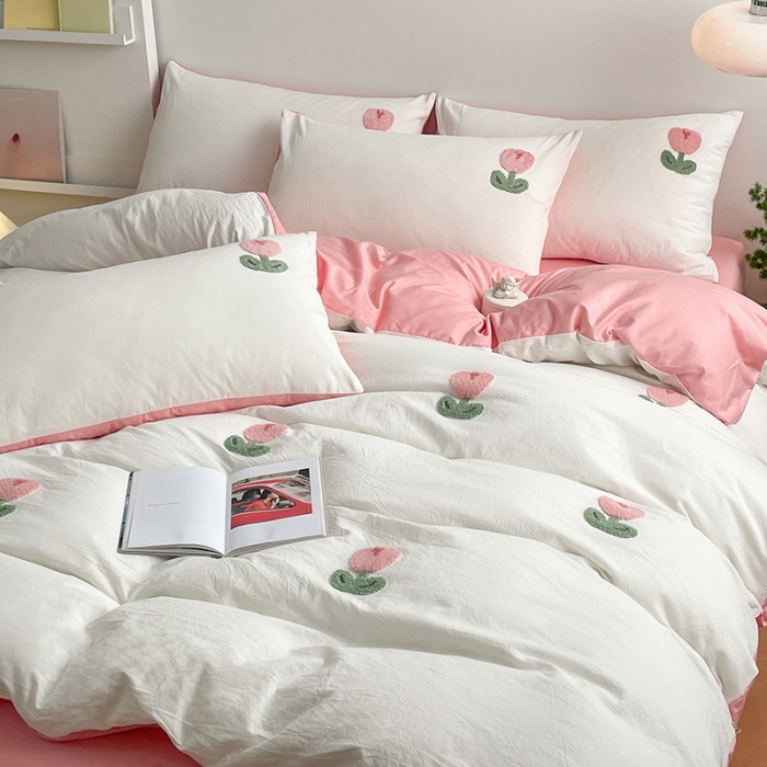 91家纺网 家纺一手货源 找家纺 雅居纺 2023新款全棉毛巾绣四件套 小红花