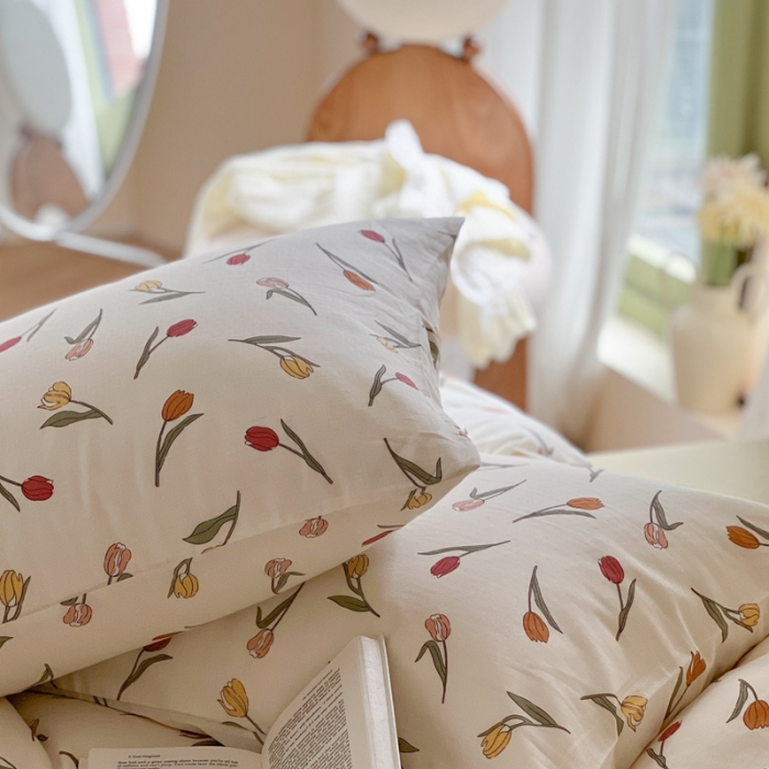 91家纺网 家纺一手货源 找家纺 时年 2023新款全棉双层纱四件套 郁金香