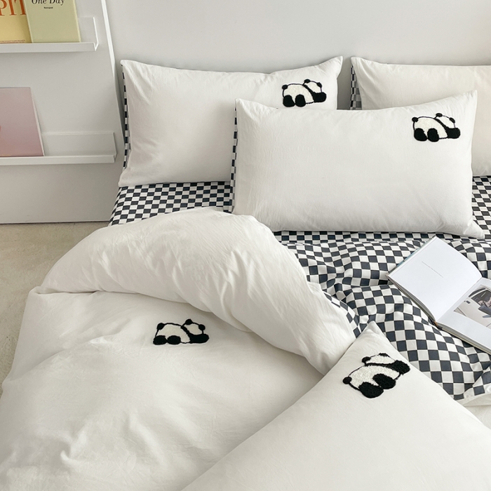 91家纺网 家纺一手货源 找家纺 雅居纺 2023新款全棉毛巾绣四件套 熊猫乐乐