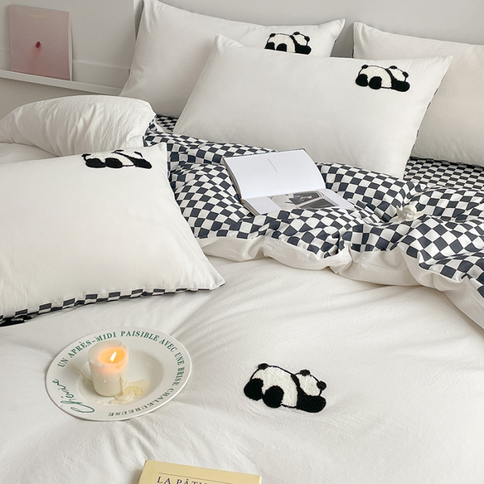 91家纺网 家纺一手货源 找家纺 雅居纺 2023新款全棉毛巾绣四件套 熊猫乐乐