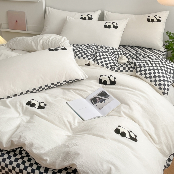 91家纺网 家纺一手货源 找家纺 雅居纺 2023新款全棉毛巾绣四件套 熊猫乐乐